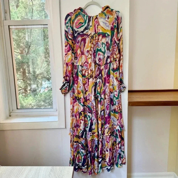 Anthropologie The Marais Printed Chiffon Maxi Dress Long Sleeve Small - Picture 9 of 12